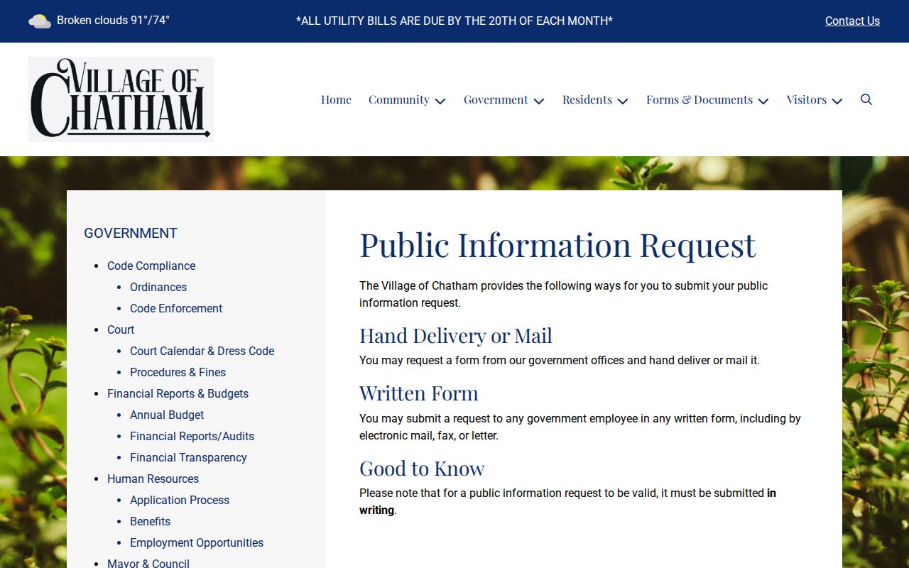Chatham public information request for arrest records