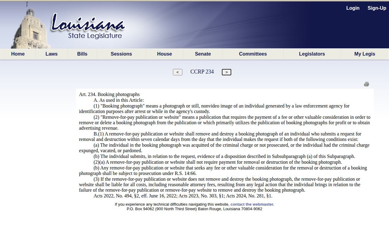 Louisiana booking photo removal law for Jackson Parish